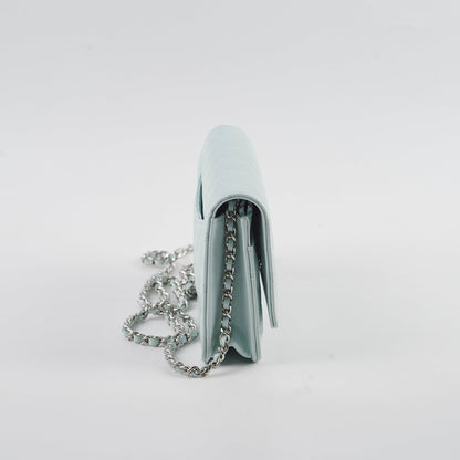 Chanel Caviar Wallet On Chain WOC Light Blue - Microchip