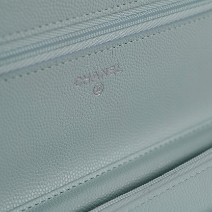 Chanel Caviar Wallet On Chain WOC Light Blue - Microchip