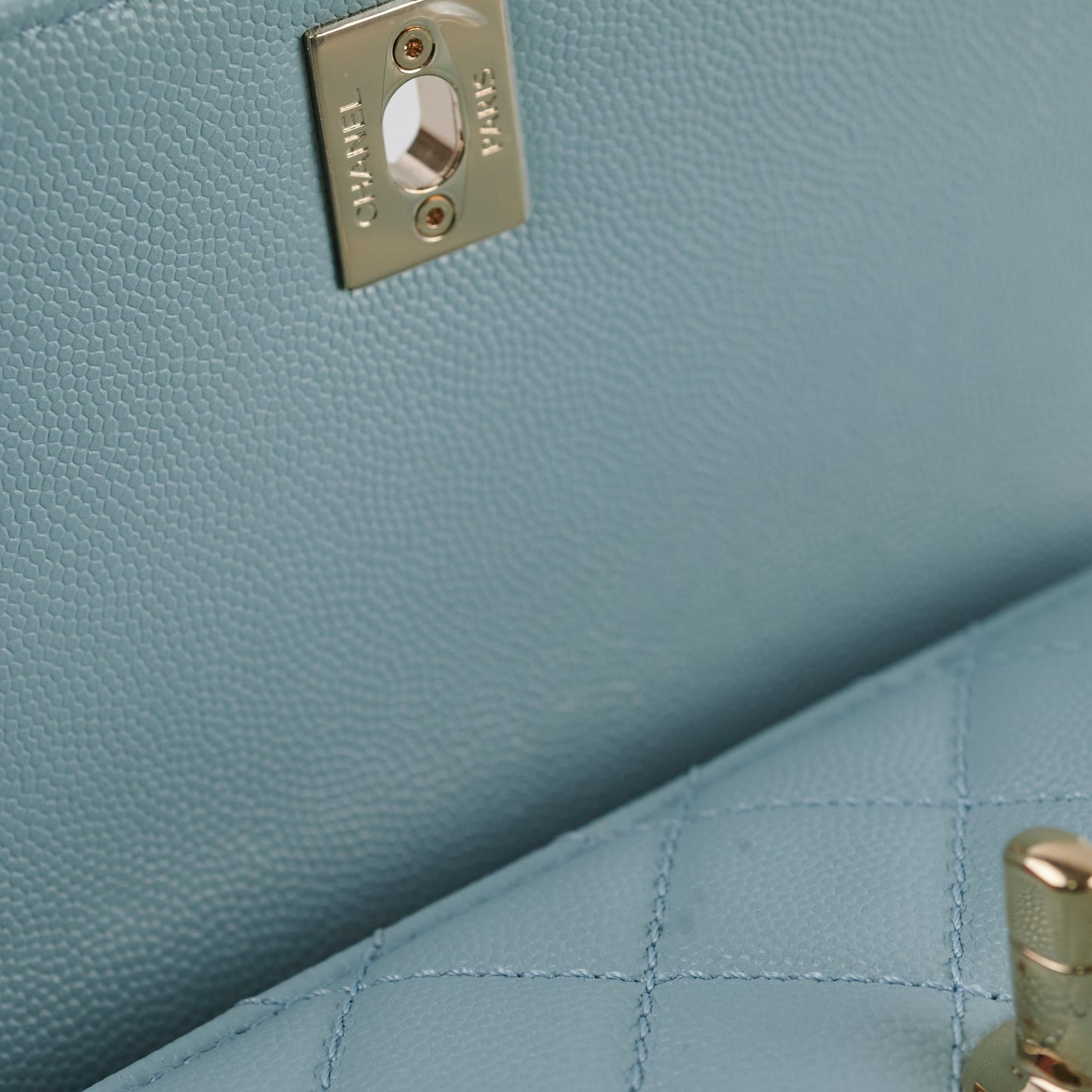 Chanel Caviar Small Coco Handle Light Blue Microchip