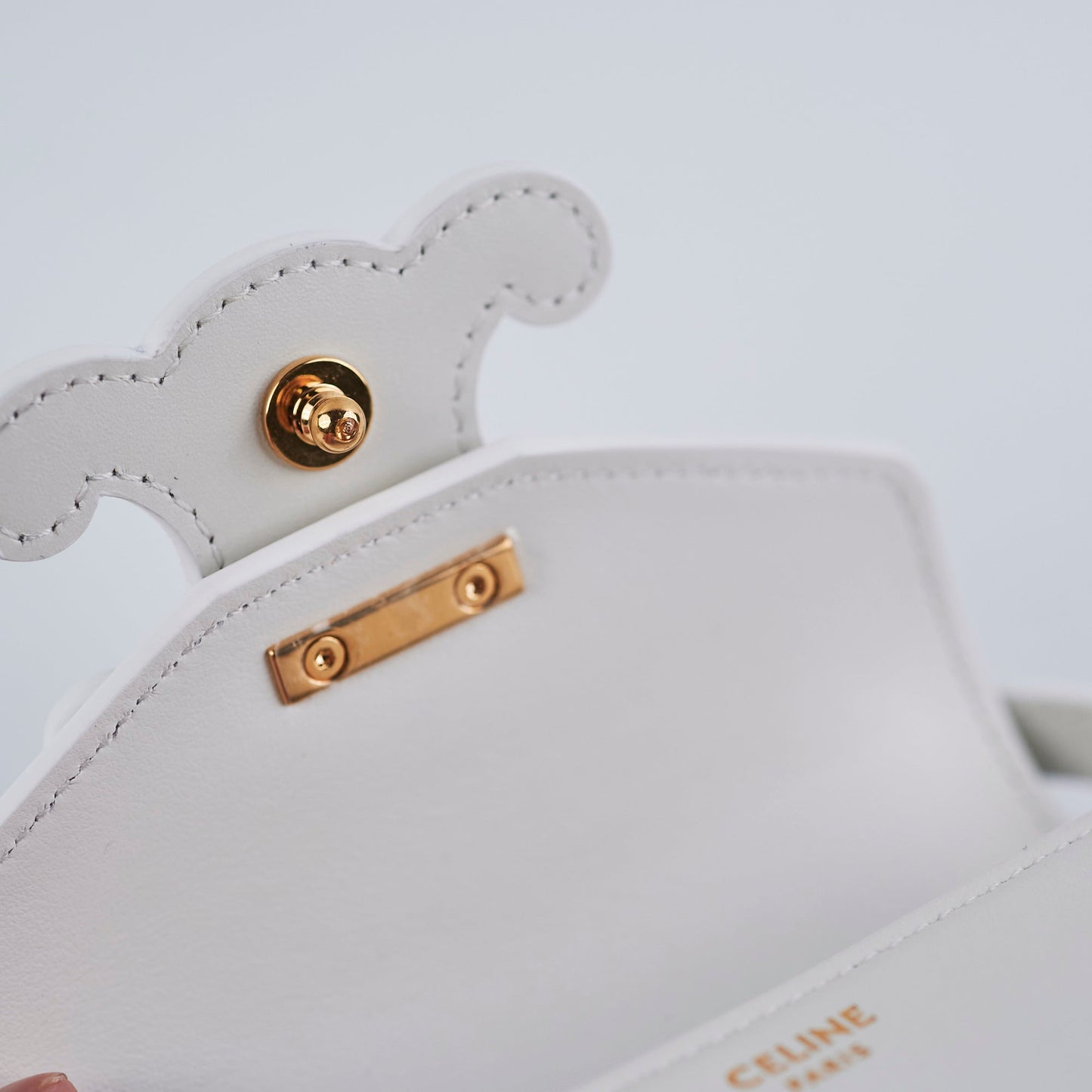 Celine Cuir Mini Triomphe White Crossbody Bag