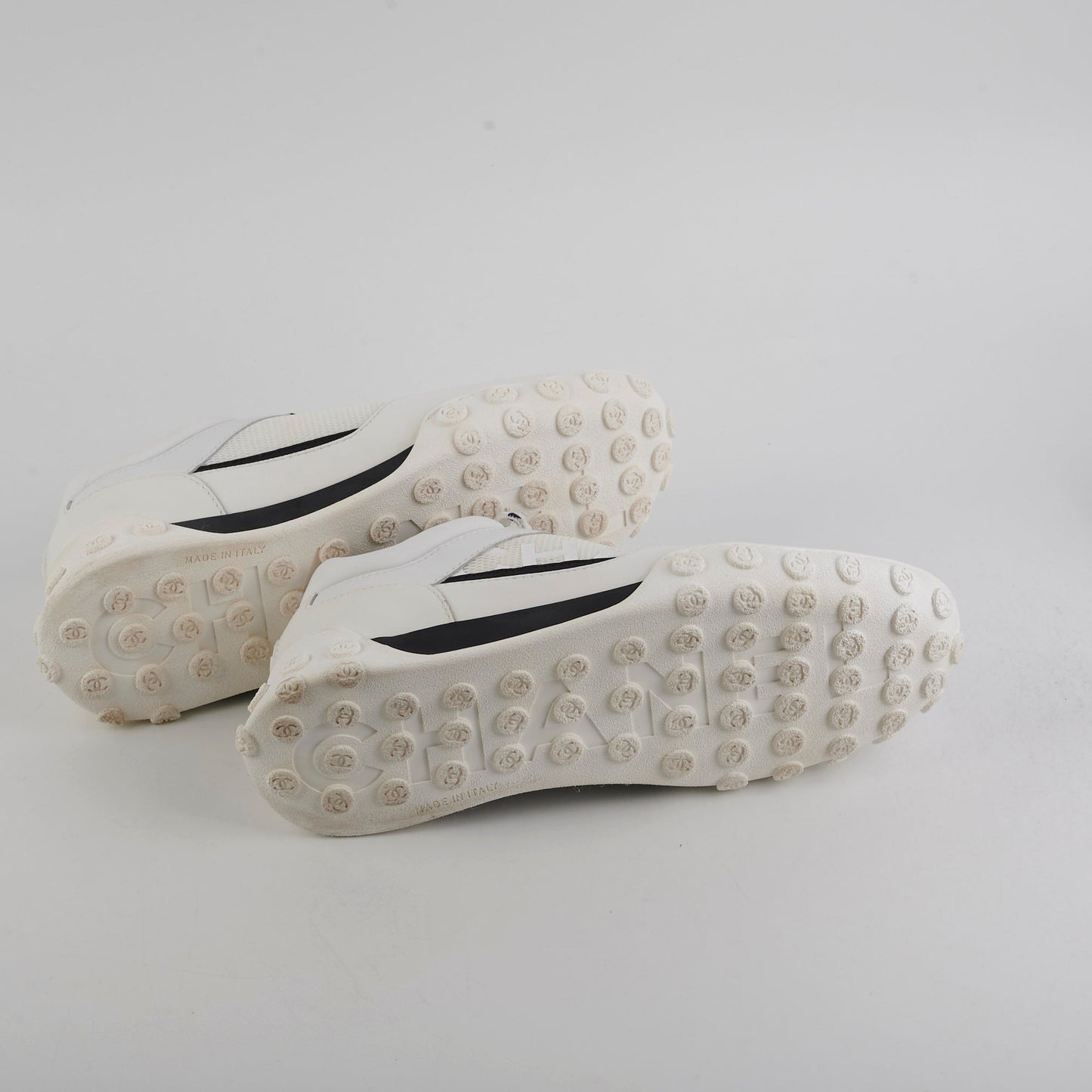 Chanel Calfskin Mesh Womens Logo Sneakers White - Size 38