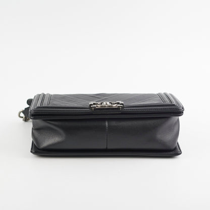 Chanel Old Medium Boy Chevron Black Bag