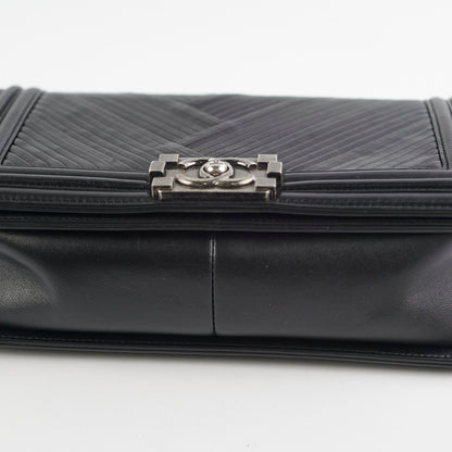 Chanel Old Medium Boy Chevron Black Bag