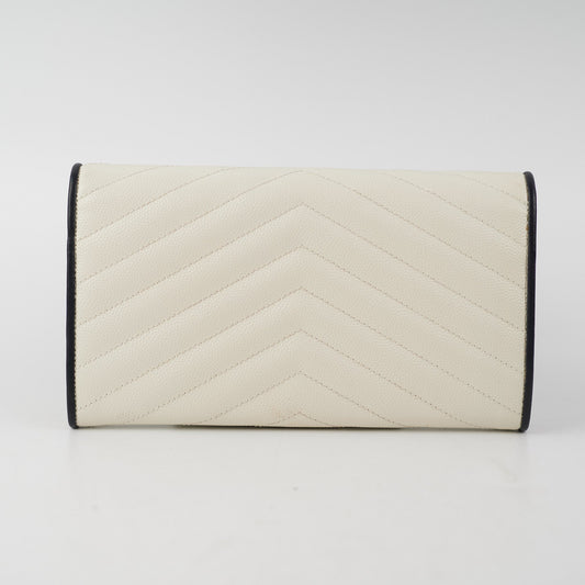 Saint Laurent White Monogram Long Envelope Wallet