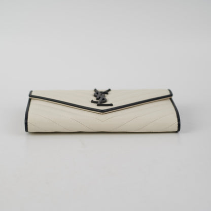Saint Laurent White Monogram Long Envelope Wallet