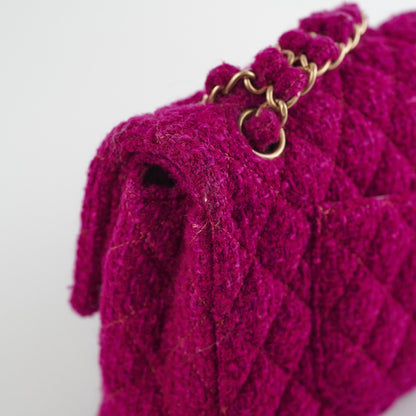 Chanel M/L Tweed Purple Classic Flap Shoulder Bag