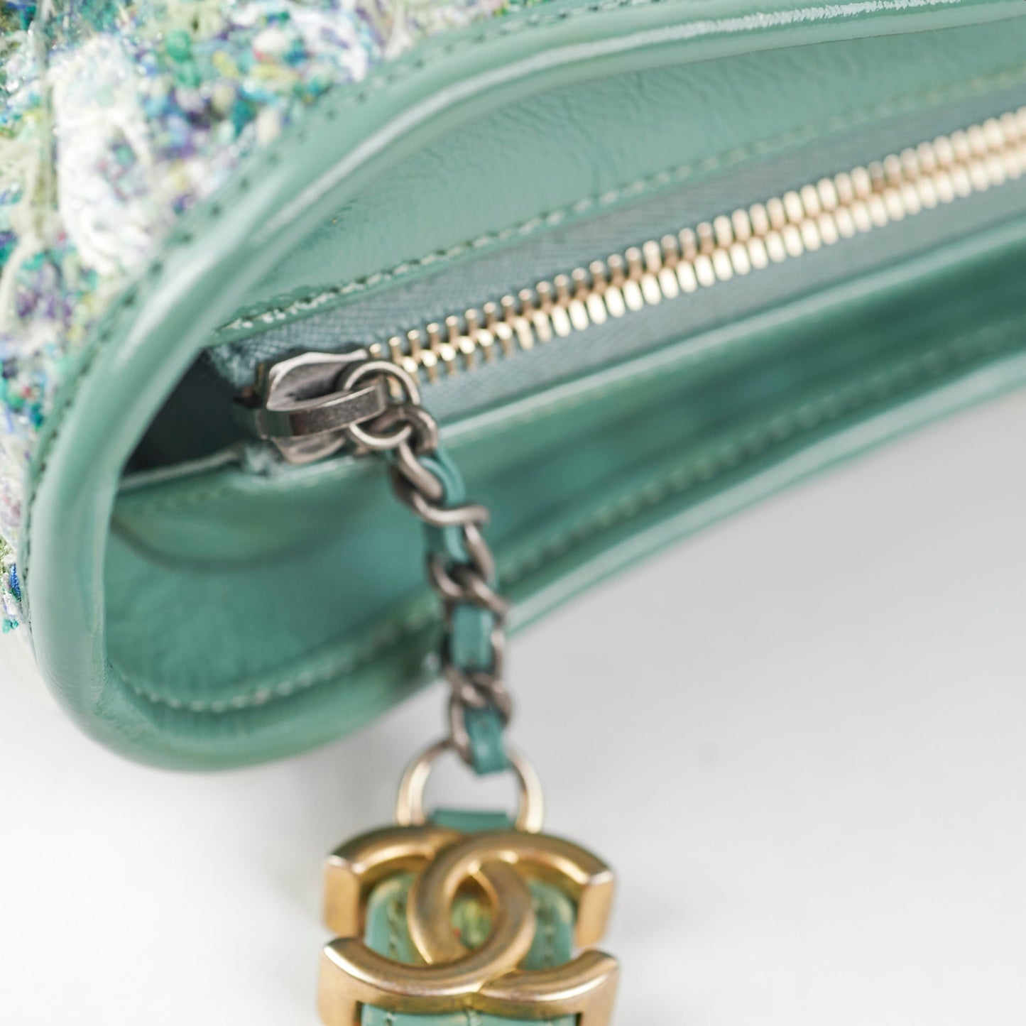 Chanel Medium Gabrielle Green Tweed/PVC- Series 25
