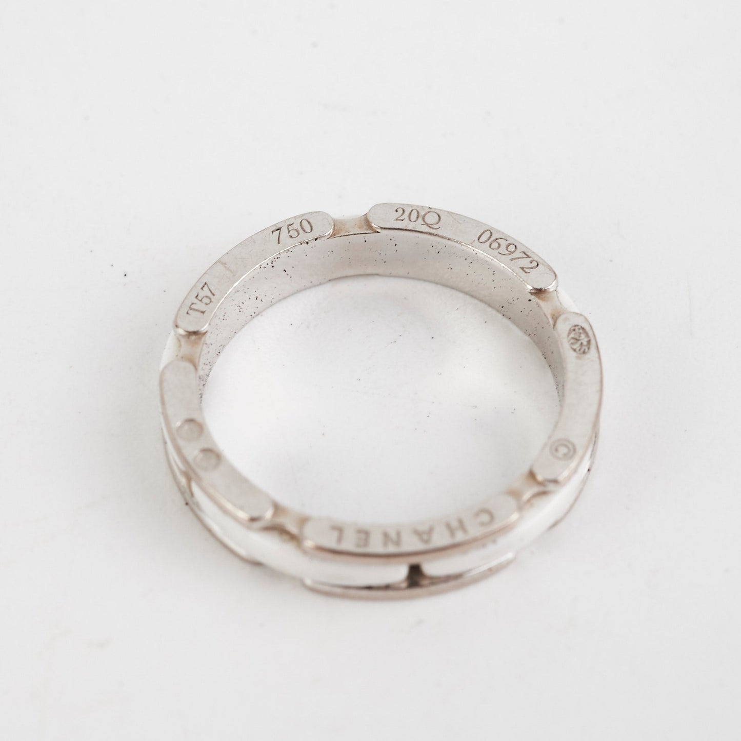 Chanel White Ceramic Ring Size 57