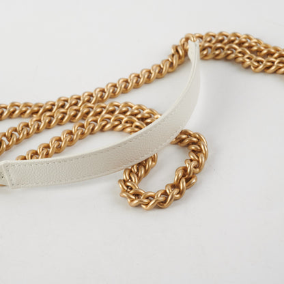 Chanel Caviar Micro Boy Card holder on Chain White