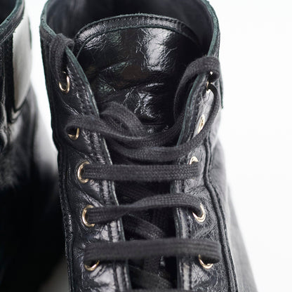 Chanel Calfskin Cap Toe Lace Up Boots Black Size 40.5C