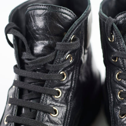 Chanel Calfskin Cap Toe Lace Up Boots Black Size 40.5C