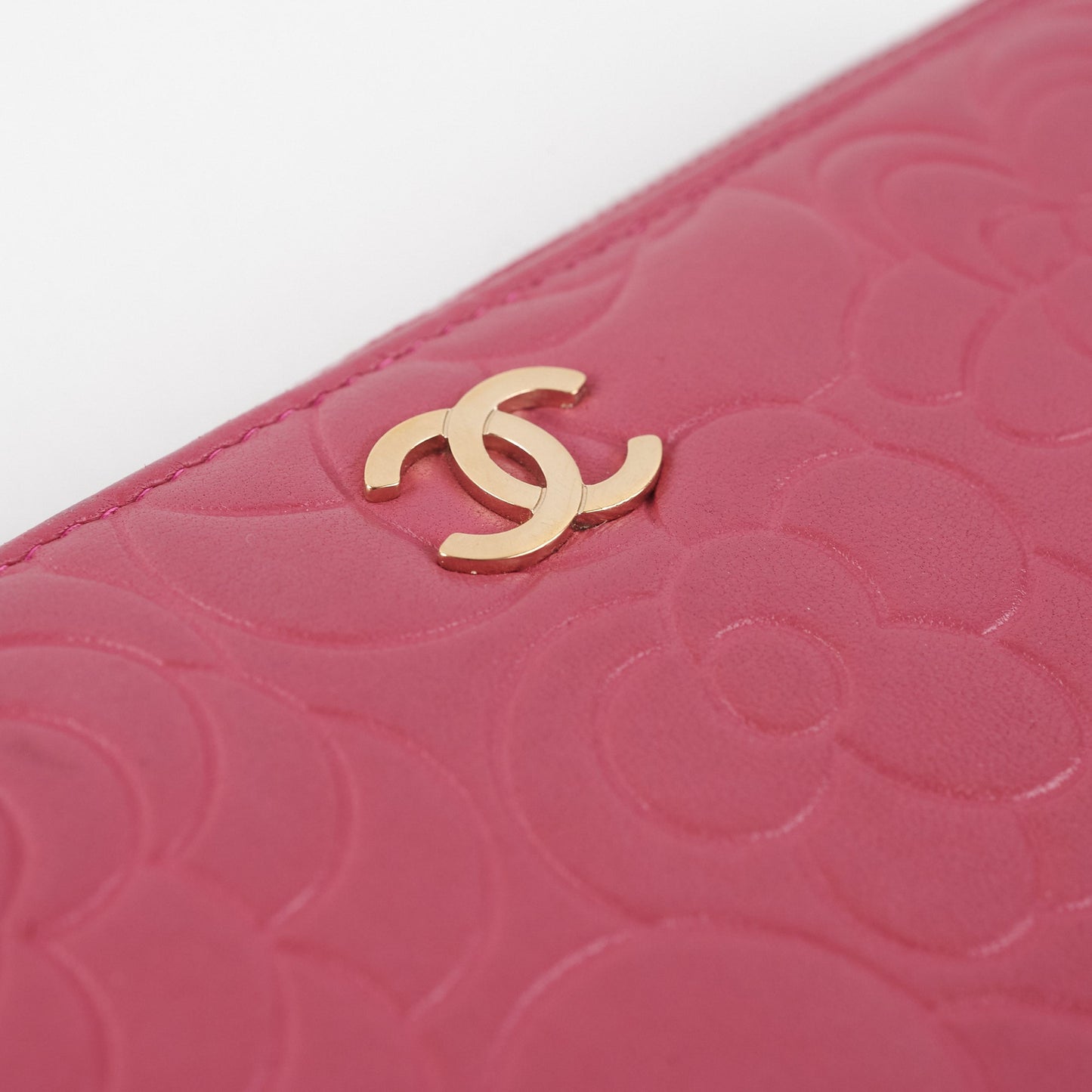 Chanel Long Zip Camelia Dark Pink Wallet