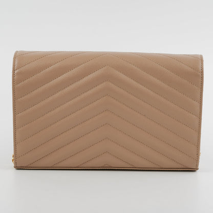 Saint Laurent Classic Cassandre Chain Wallet on Chain WOC Dark Beige