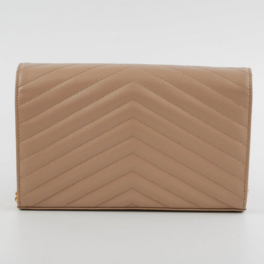 Saint Laurent Classic Cassandre Chain Wallet on Chain WOC Dark Beige