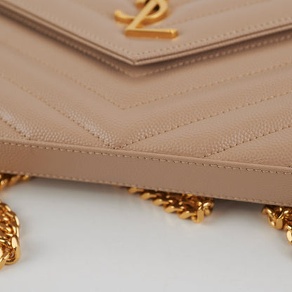 Saint Laurent Classic Cassandre Chain Wallet on Chain WOC Dark Beige