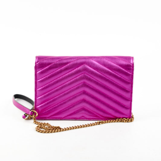 Saint Laurent Envelope Wallet On Chain WOC Metallic Pink