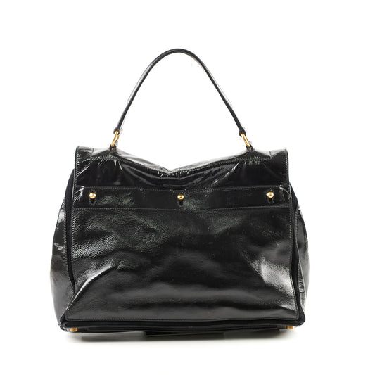 Saint Laurent Black Large Patent/Suede Top Handle Bag