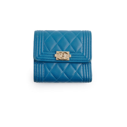 Chanel Boy Lambskin Quilted Flap Wallet Blue