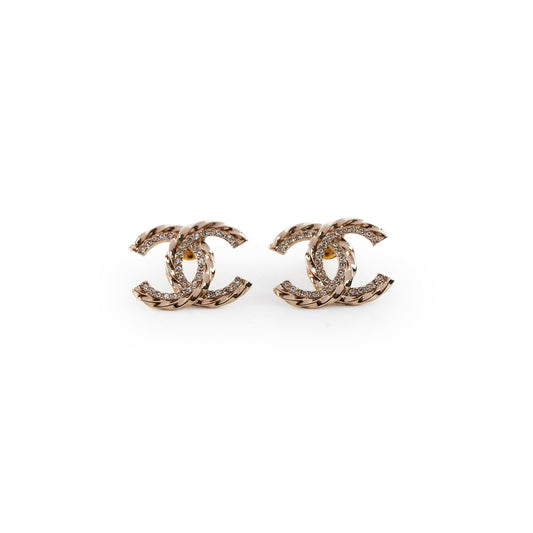 Chanel CC Logo Gold Rhingstone Earrings Costume Jewellery
