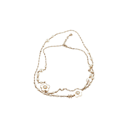 Chanel Flower Long Pearl Necklace Costume Jewellery