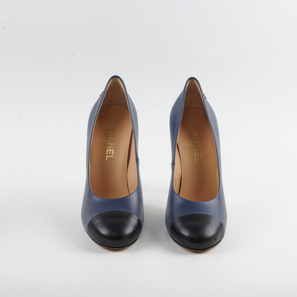 Chanel Cap Toe Leather Pumps Navy Size 40C