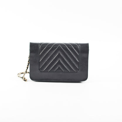 2/7 DOTD- Chanel Chevron Wallet on Chain (WOC) Lambskin Black