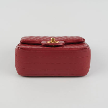 Chanel Mini Square Chevron Lambskin Red Crossbody Bag