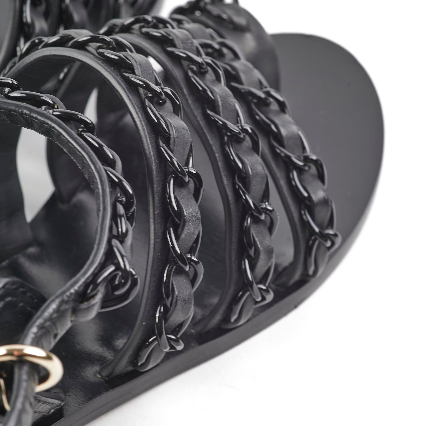 Chanel Chain Sandals Black Size 36