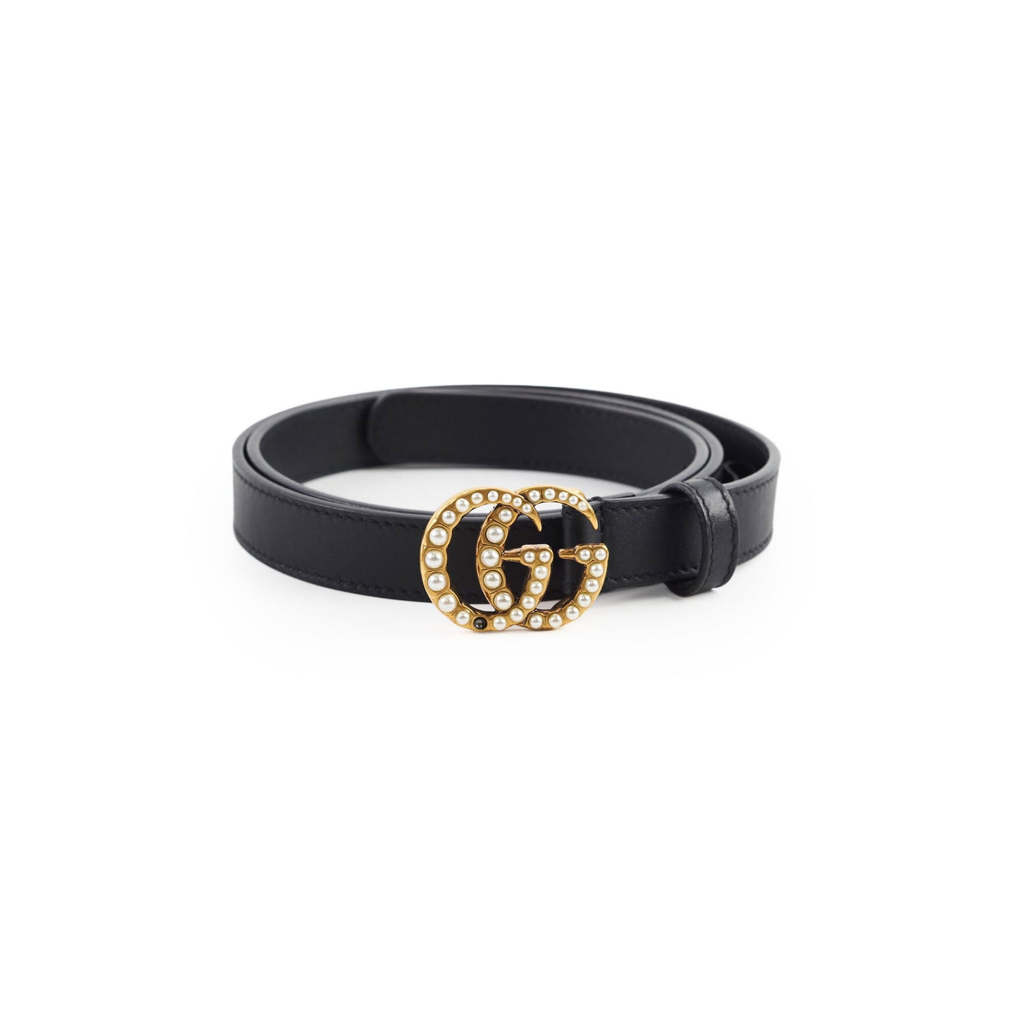Gucci GG Pearl Black Thin Belt Size 80cm Width 2cm