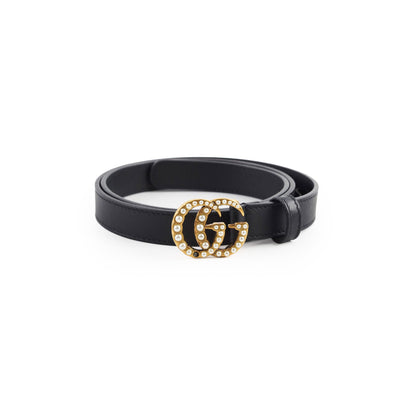 Gucci GG Pearl Black Thin Belt Size 80cm Width 2cm