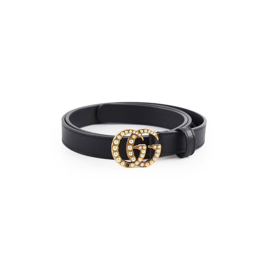 Gucci GG Pearl Black Thin Belt Size 80cm Width 2cm
