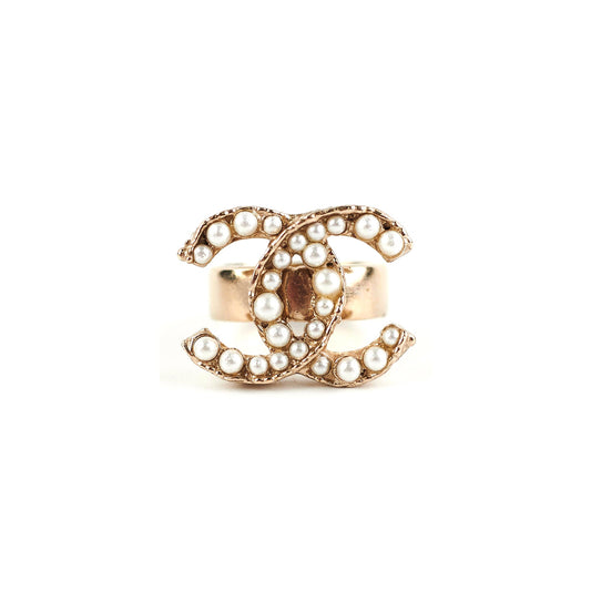 Chanel CC Logo Pearl Cocktail Ring
