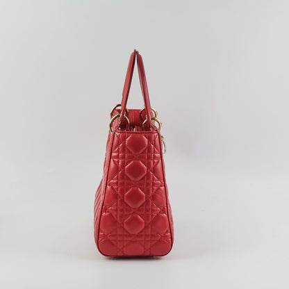 Christian Dior Medium Lady Dior Red Lambskin Bag
