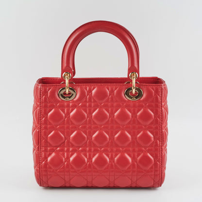 Christian Dior Medium Lady Dior Red Lambskin Bag
