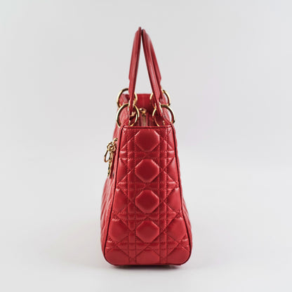 Christian Dior Medium Lady Dior Red Lambskin Bag
