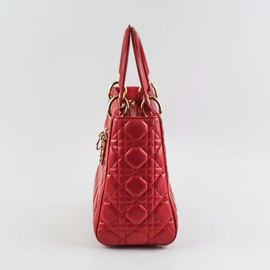 Christian Dior Medium Lady Dior Red Lambskin Bag
