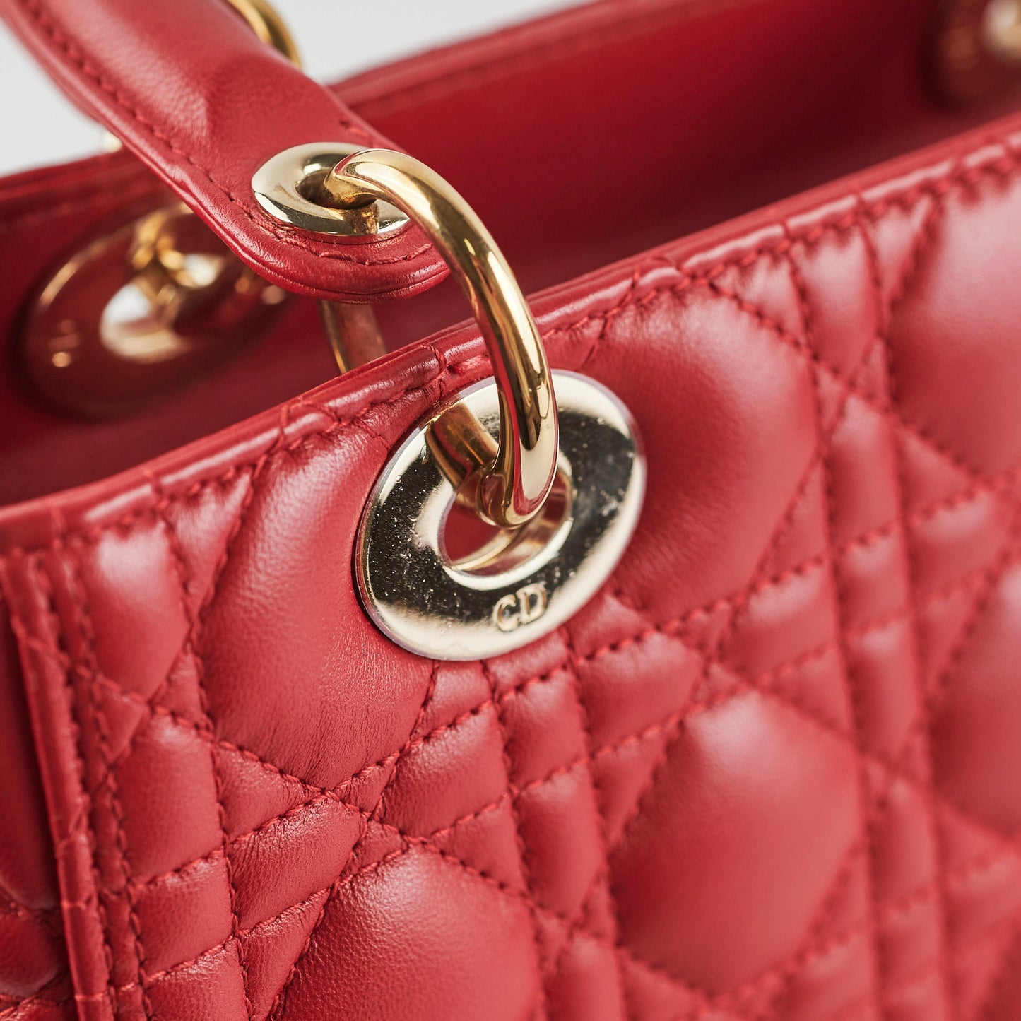 Christian Dior Medium Lady Dior Red Lambskin Bag