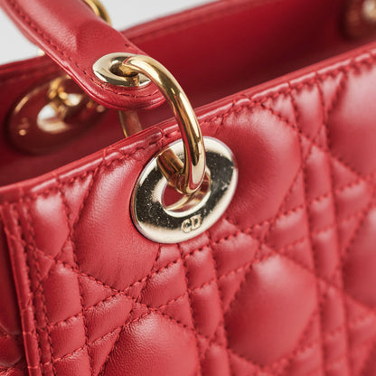 Christian Dior Medium Lady Dior Red Lambskin Bag