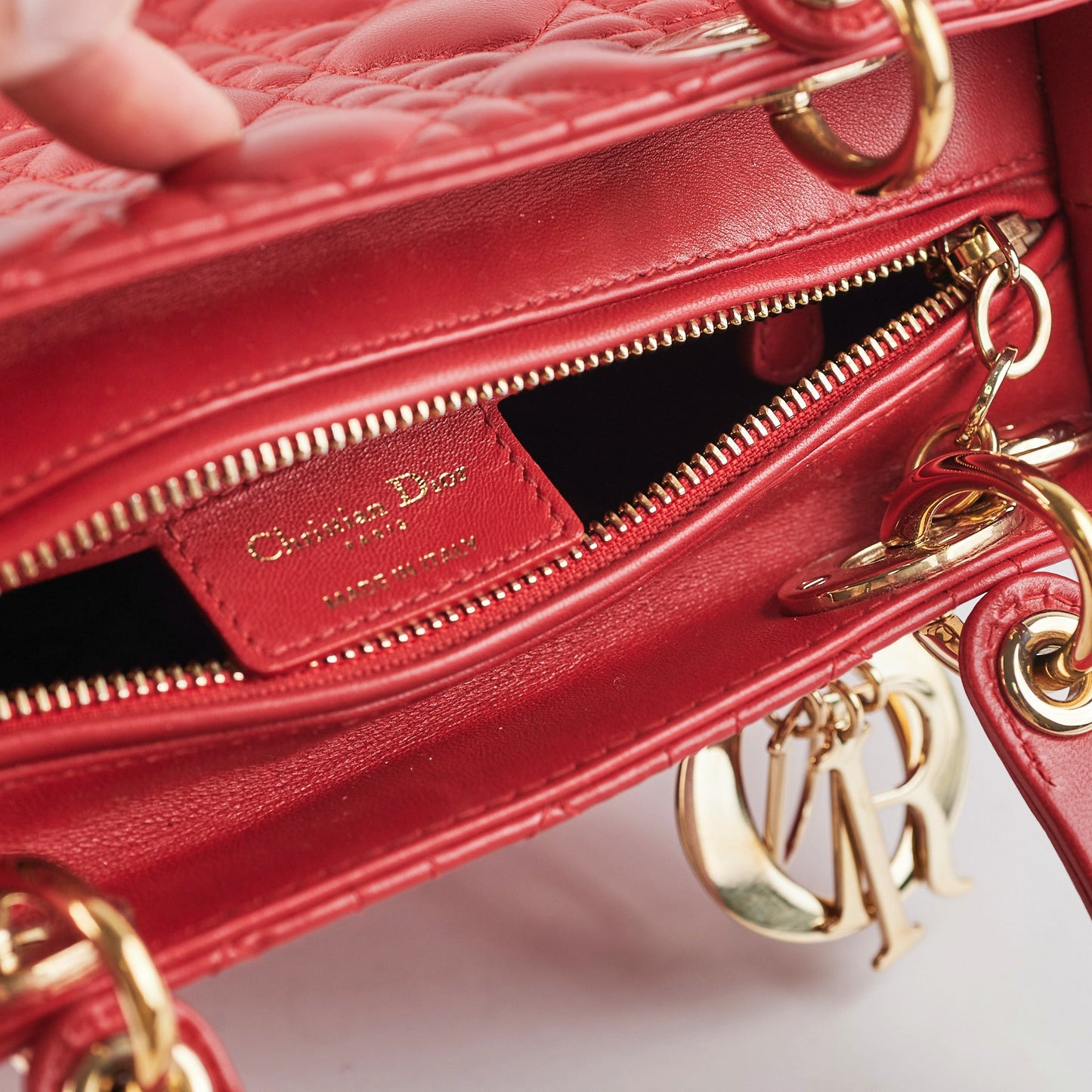 Christian Dior Medium Lady Dior Red Lambskin Bag