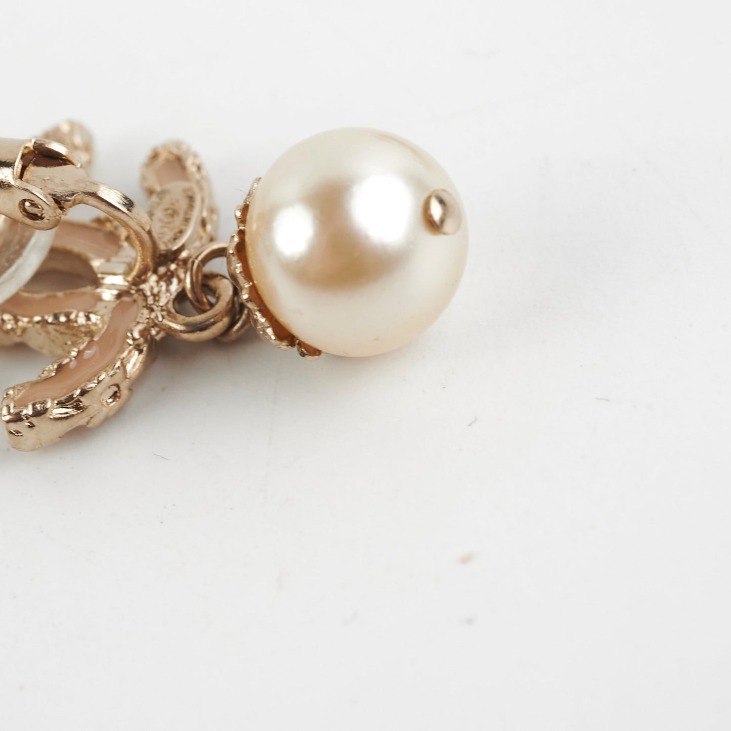 Chanel Coco Logo Clip On Pink Rhinestone Pearl Drop Earrings Costume Jewellery