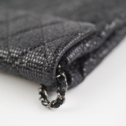 Chanel Black Glittered Calfskin Chain Crossbody Shoulder Bag Wallet Black
