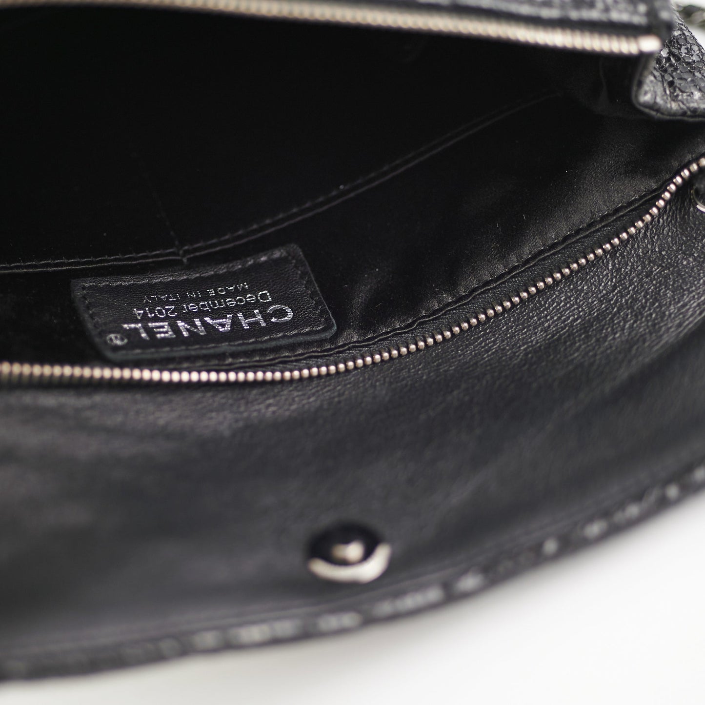 Chanel Black Glittered Calfskin Chain Crossbody Shoulder Bag Wallet Black