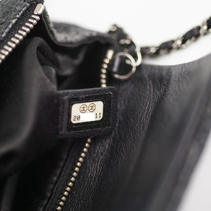 Chanel Black Glittered Calfskin Chain Crossbody Shoulder Bag Wallet Black