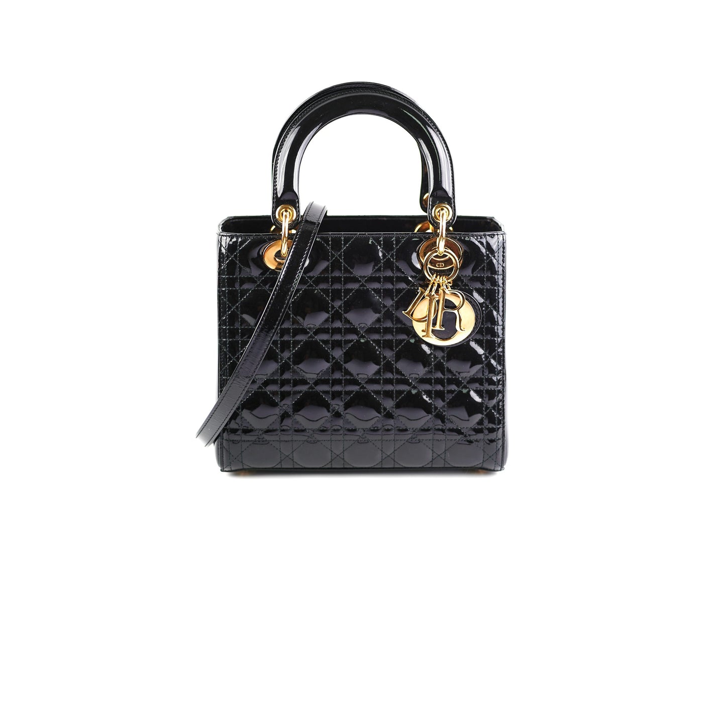 Christian Dior Medium Lady Dior Patent Black Bag