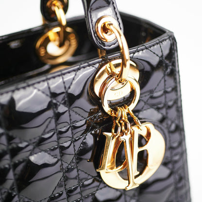 Christian Dior Medium Lady Dior Patent Black Bag