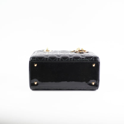Christian Dior Medium Lady Dior Patent Black Bag