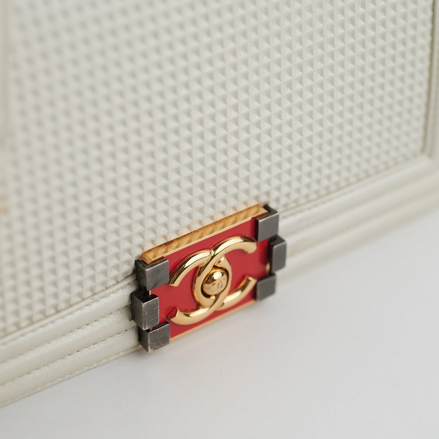 Chanel Old Medium Cube Embossed Boy White