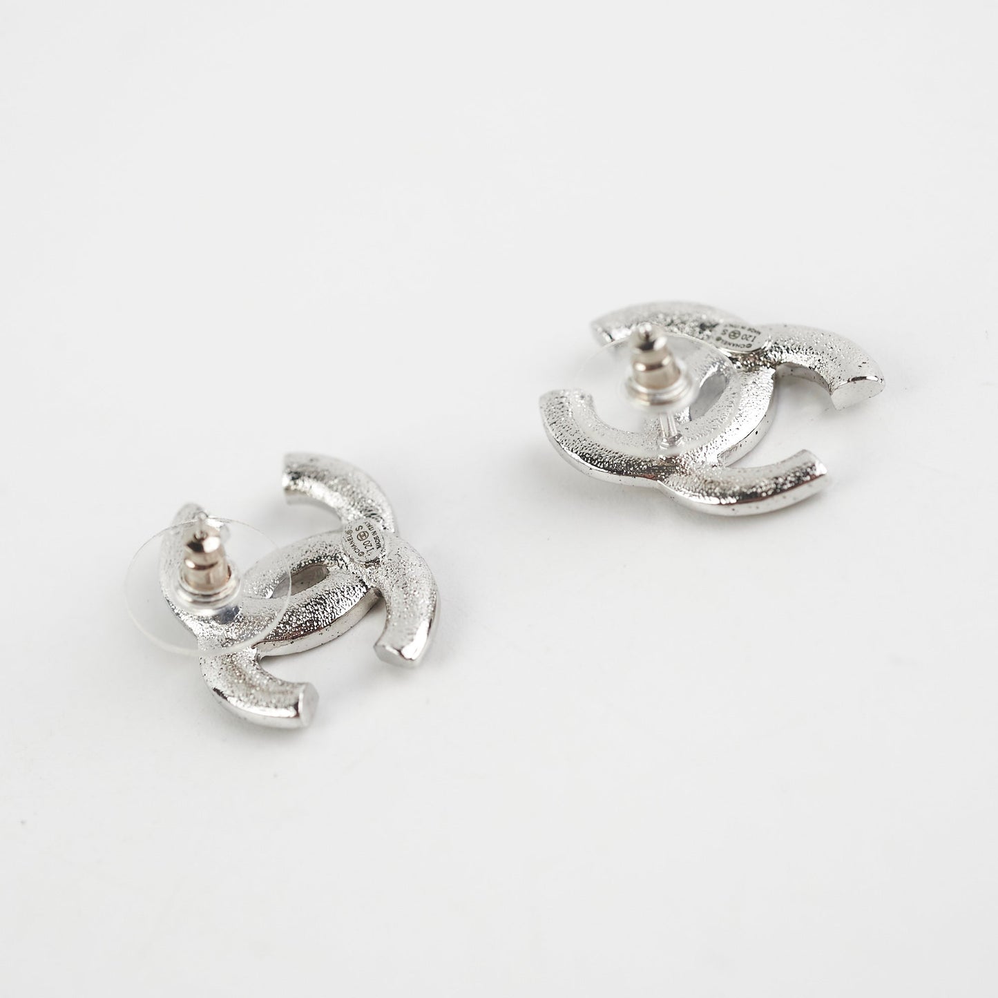 Chanel Silver Rhinestone CC Logo Earrings Costume Jewellery