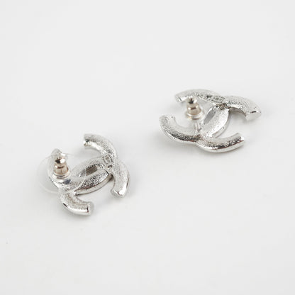 Chanel Silver Rhinestone CC Logo Earrings Costume Jewellery