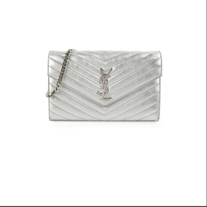 Saint Laurent Cassandre Wallet On Chain (WOC) Silver